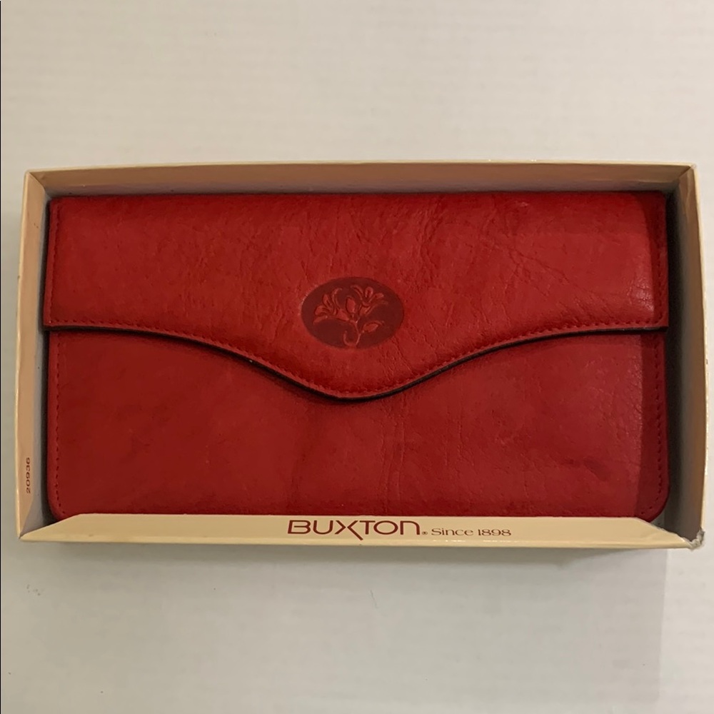 NWT Buxton Vibrant Red Leather Clutch/Wallet